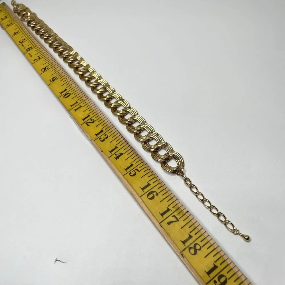 Vintage Oversized Textured Gold Tone Metal Linked Collar Vintage Chain Necklace